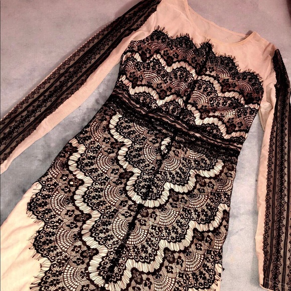Charlotte Russe Dresses & Skirts - Charlotte Russe’s Nude & Black Lace Dress Size M